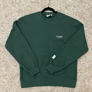 NEW Boy London Sweatshirt Unisex Green Crewneck White Logo Cotton Size XS